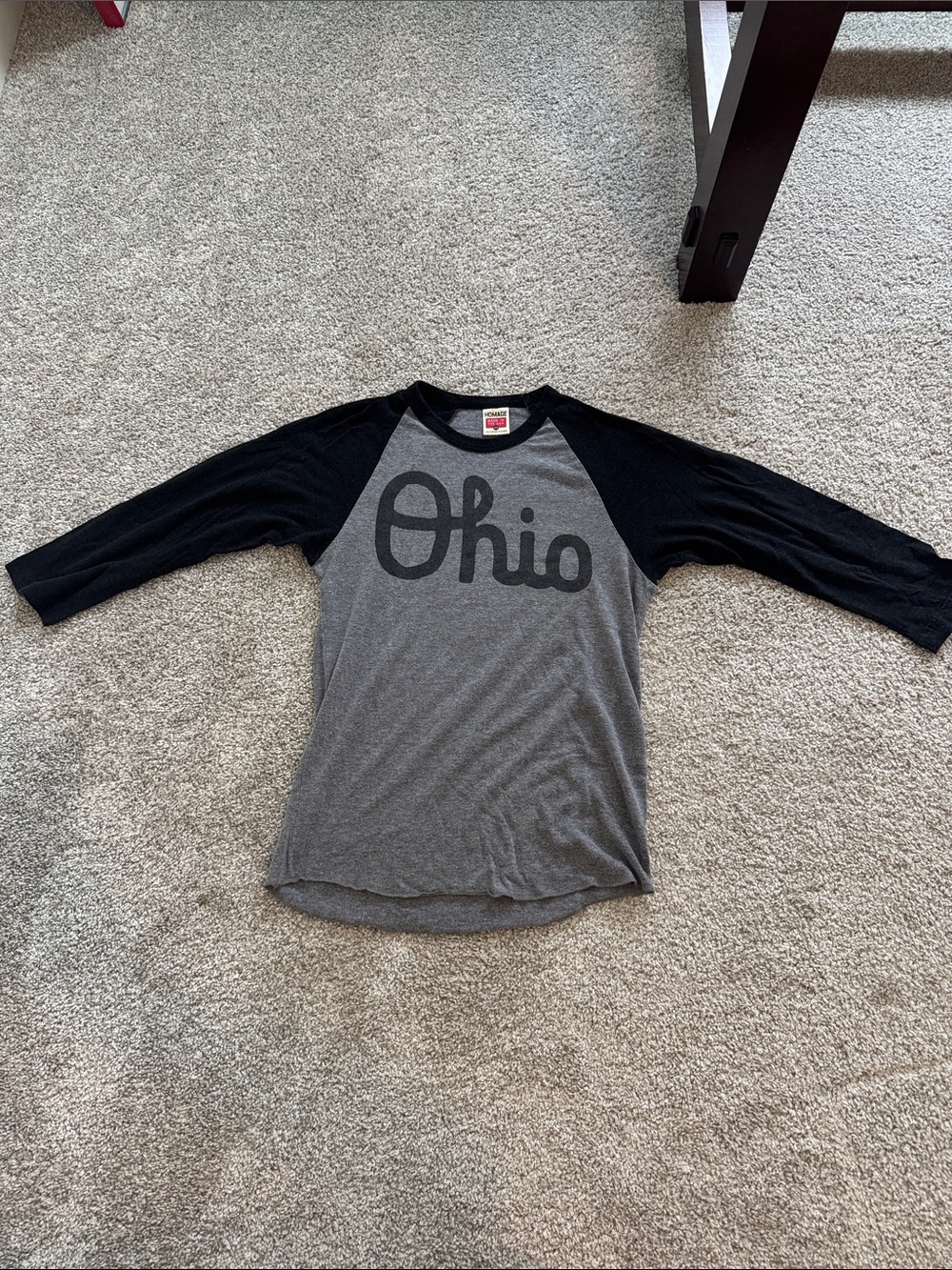Homage Script Ohio Baseball Tee for women - Gray & Black
